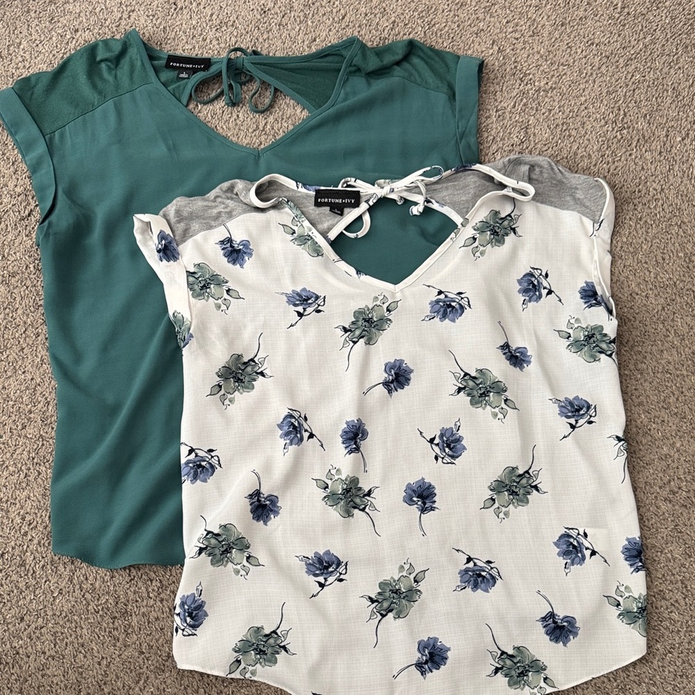 Fortune & Ivy Teal and Floral Blouse Set